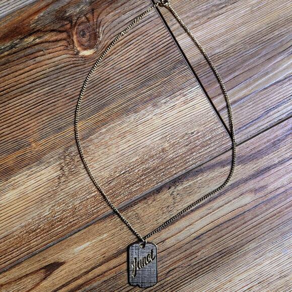 VINTAGE JANET DOG TAG NECKLACE  NAME PREPPY MINAMALIST LAYERING - Picture 2 of 2